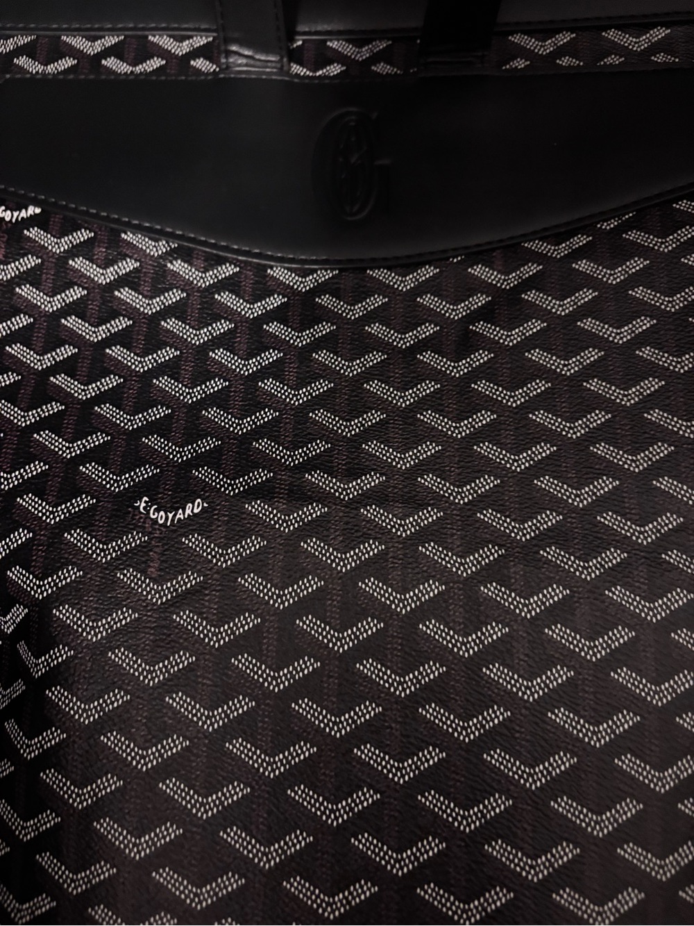Black Chevron Pattern Tote with Leather Trim